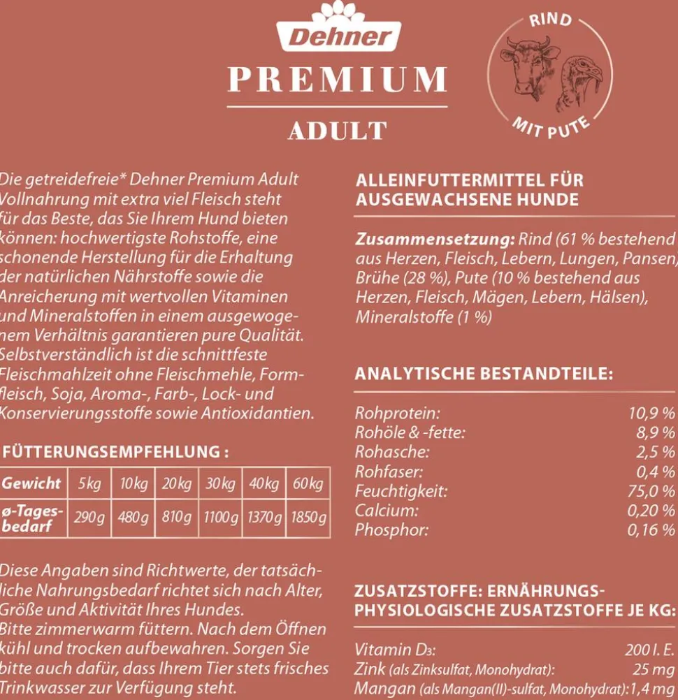 Dehner Premium Nassfutter für Hunde Adult
