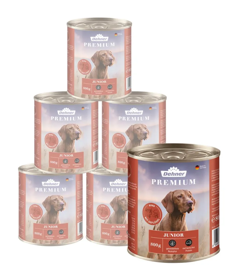 Dehner Premium Nassfutter für Hunde Junior, Rind mit Geflügel
