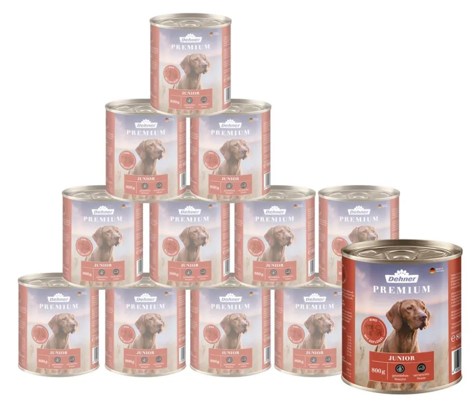 Dehner Premium Nassfutter für Hunde Junior, Rind mit Geflügel