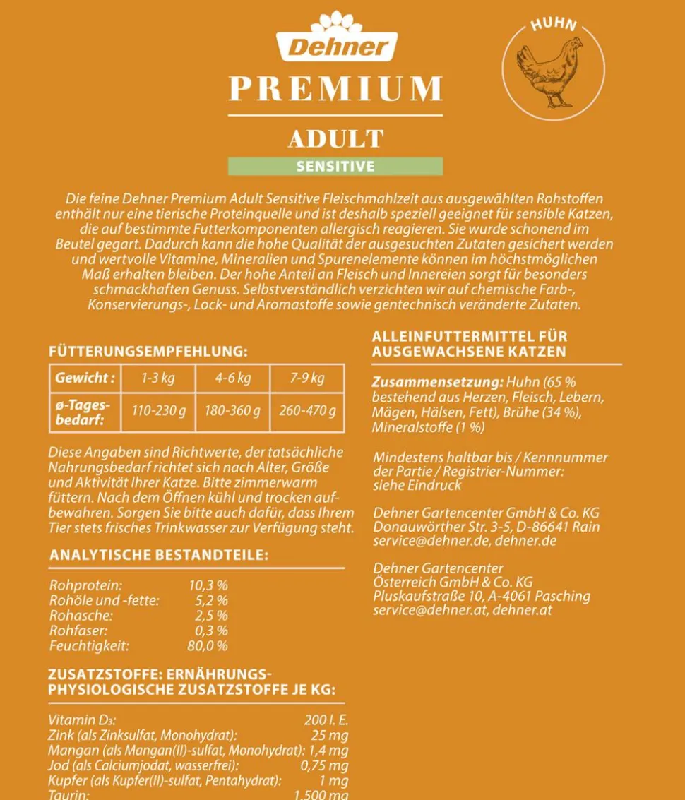 Dehner Premium Nassfutter für Katzen Sensitive, 12 x 100 g
