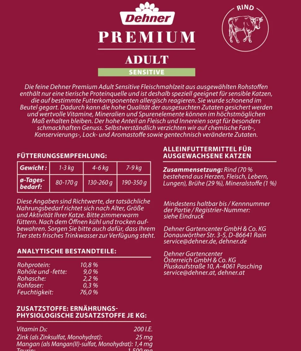 Dehner Premium Nassfutter für Katzen Sensitive, 12 x 100 g