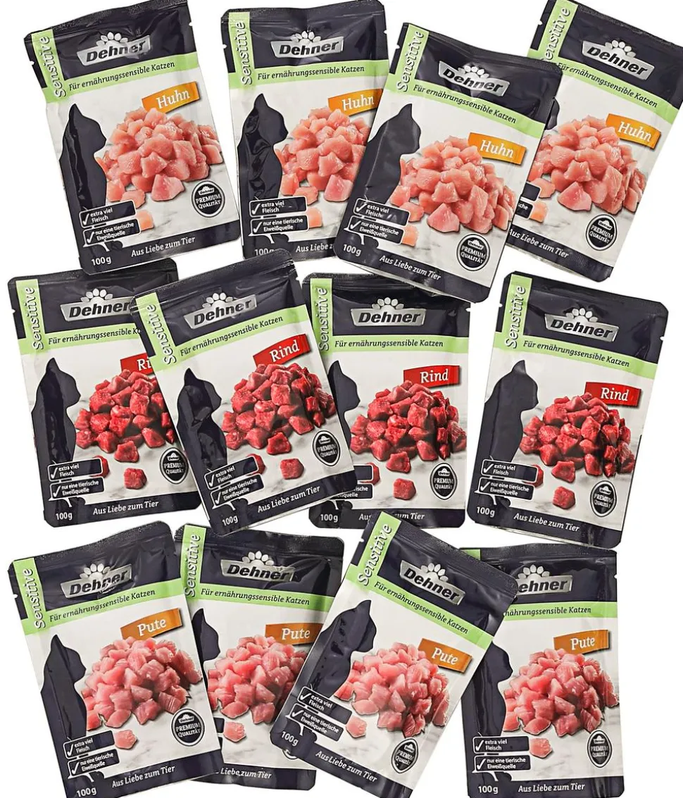 Dehner Premium Nassfutter für Katzen Feine Fleischmenüs im Vorteilspack Sensitive Adult, 12 x 100 g
