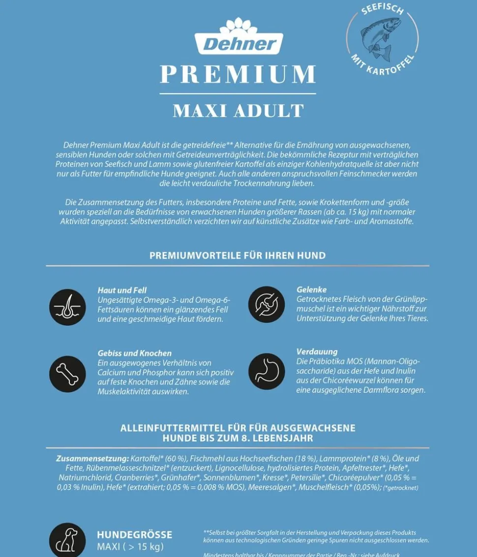 Dehner Premium Trockenfutter für Hunde Maxi Adult, Rind & Kartoffel