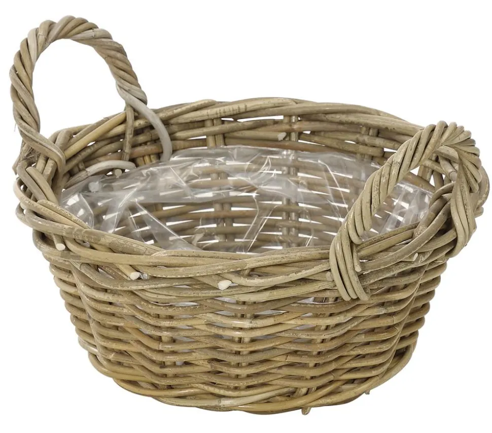 Dehner Rattan Pflanzschale mit Henkel, grau/braun
