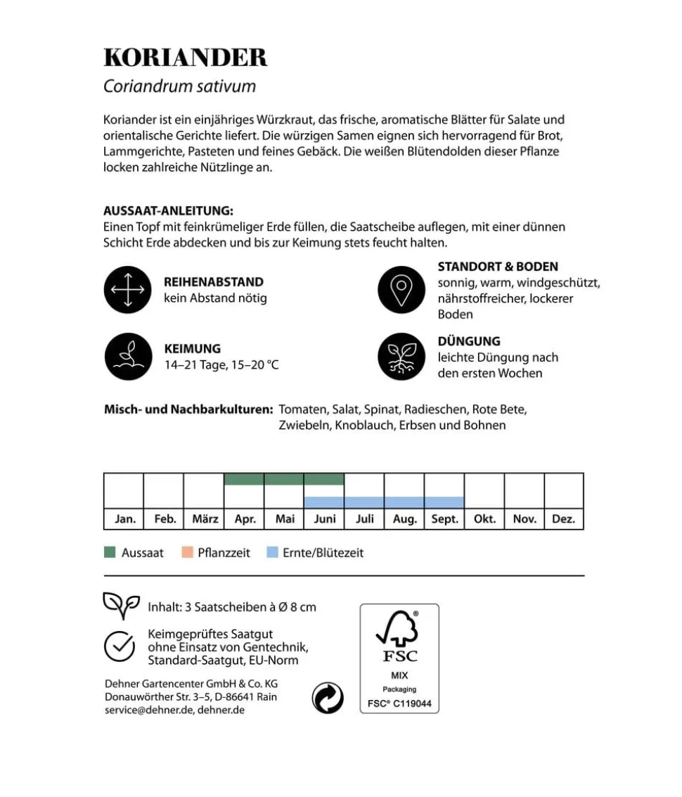 Dehner Saatscheiben Koriander, 3 Stück à Ø 8 cm