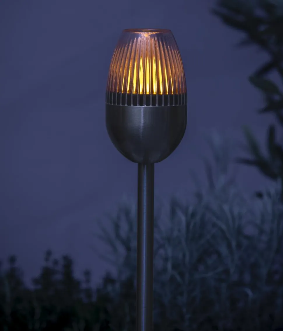 Dehner Solar-Edelstahlleuchte, gerillt, 4er-Set