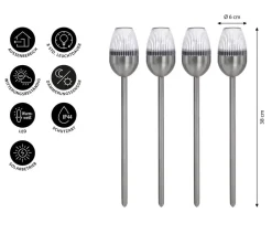 Dehner Solar-Edelstahlleuchte, gerillt, 4er-Set