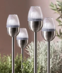 Dehner Solar-Edelstahlleuchte, gerillt, 4er-Set