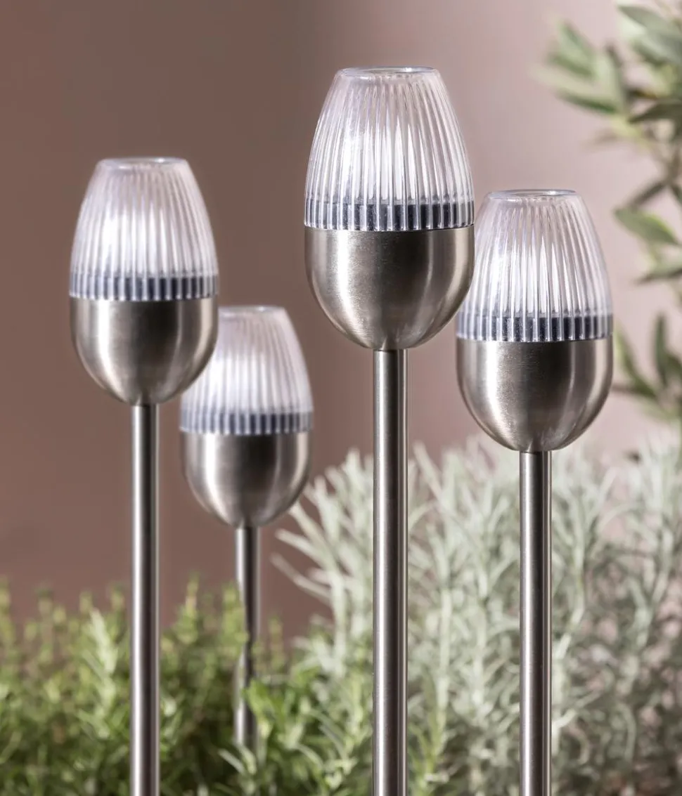 Dehner Solar-Edelstahlleuchte, gerillt, 4er-Set