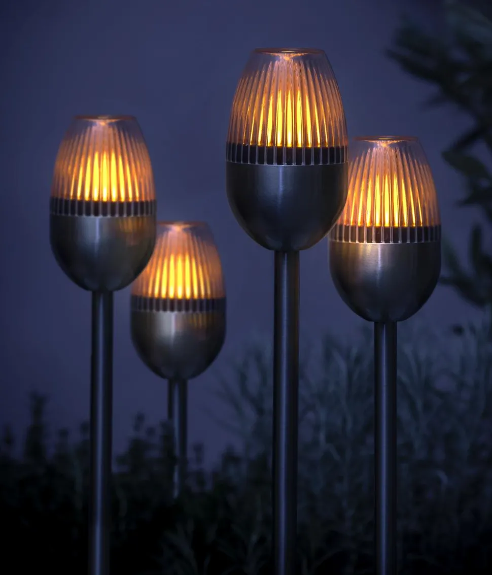 Dehner Solar-Edelstahlleuchte, gerillt, 4er-Set