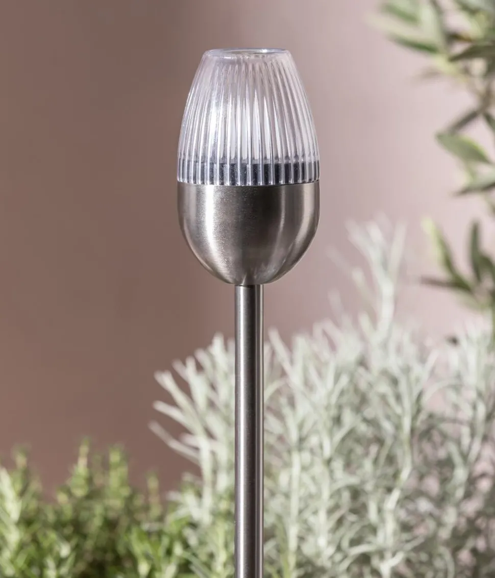 Dehner Solar-Edelstahlleuchte, gerillt, 4er-Set
