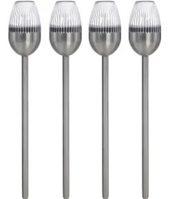Dehner Solar-Edelstahlleuchte, gerillt, 4er-Set