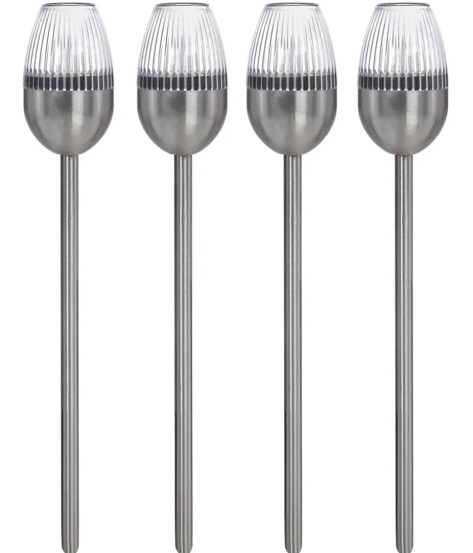 Dehner Solar-Edelstahlleuchte, gerillt, 4er-Set