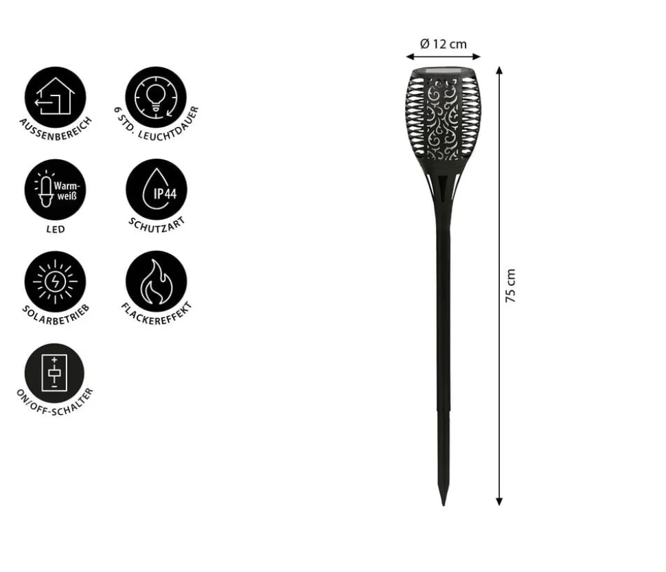 Dehner Solar-Flammenfackel Jumbo, ca. Ø12/H75 cm