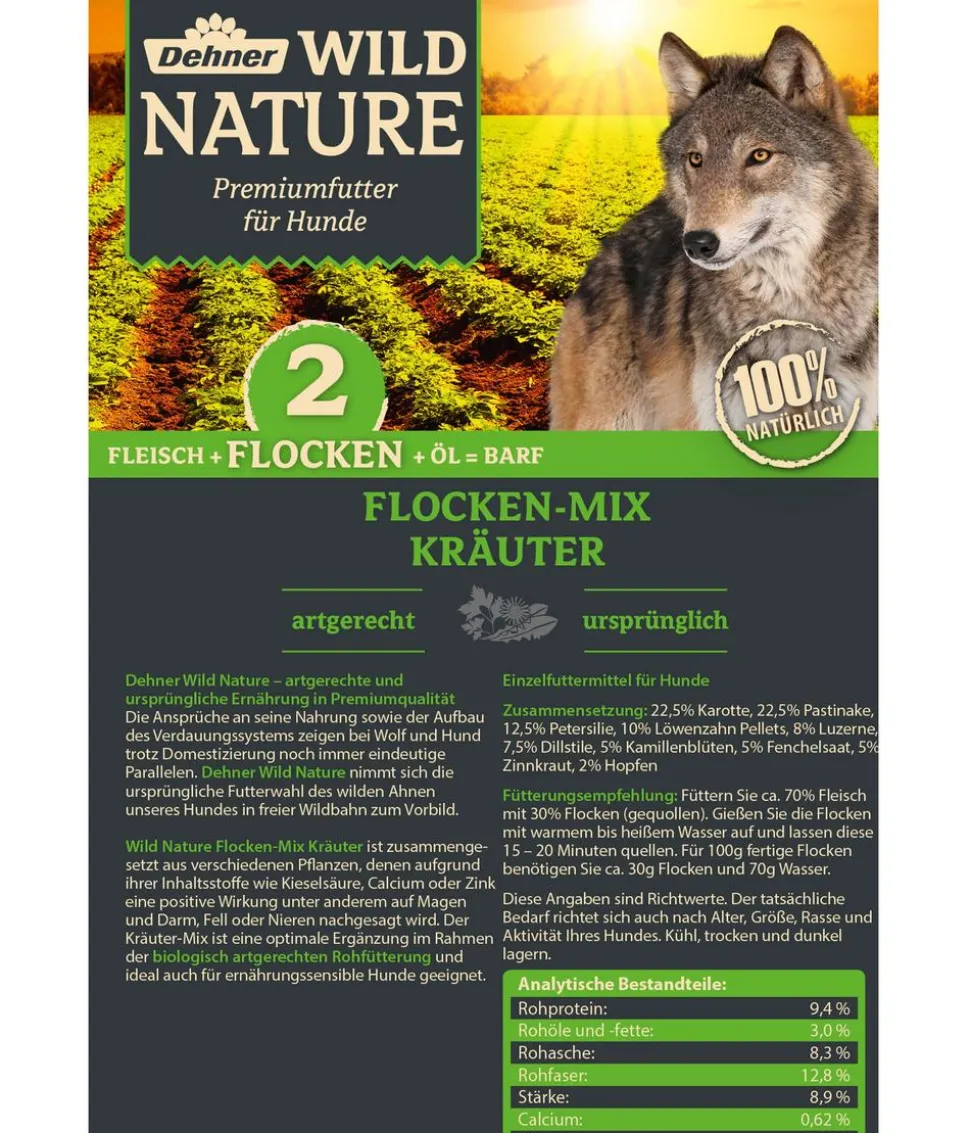 Dehner Wild Nature BARF-Ergänzungsfutter für Hunde Flocken-Mix Kräuter