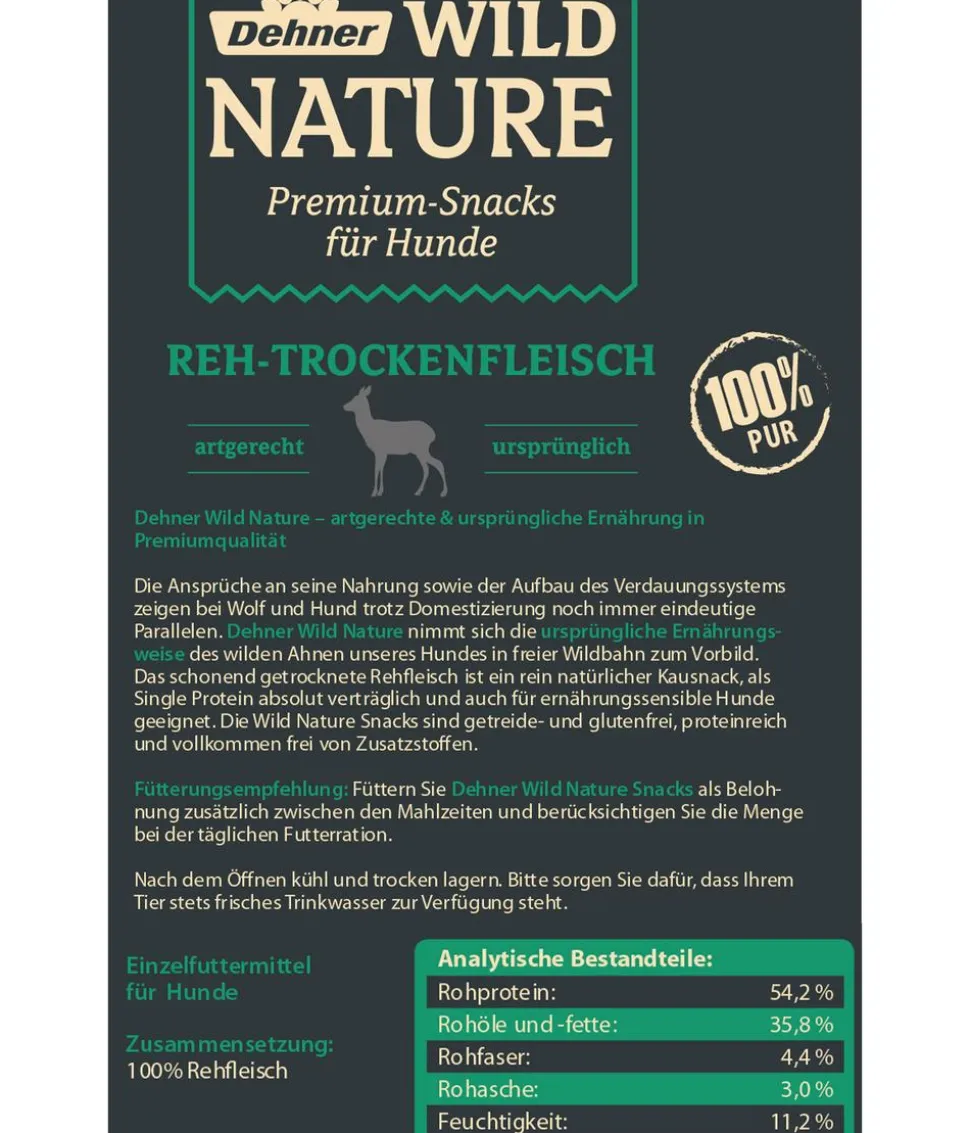 Dehner Wild Nature Hundesnack Reh-Trockenfleisch, 100 g