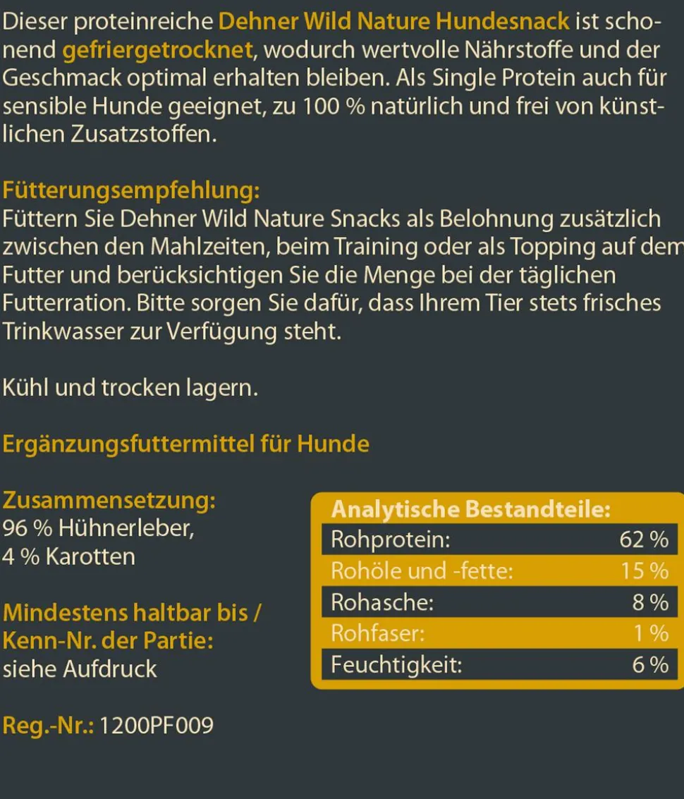 Dehner Wild Nature Hundesnack Hühnerleber & Karotte, gefriergetrocknet, 60 g