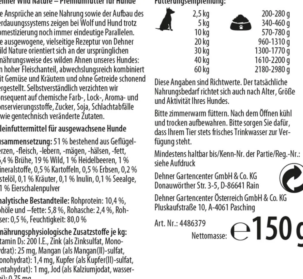 Dehner Wild Nature Nassfutter für Hunde Auwald Adult, 11 x 150 g