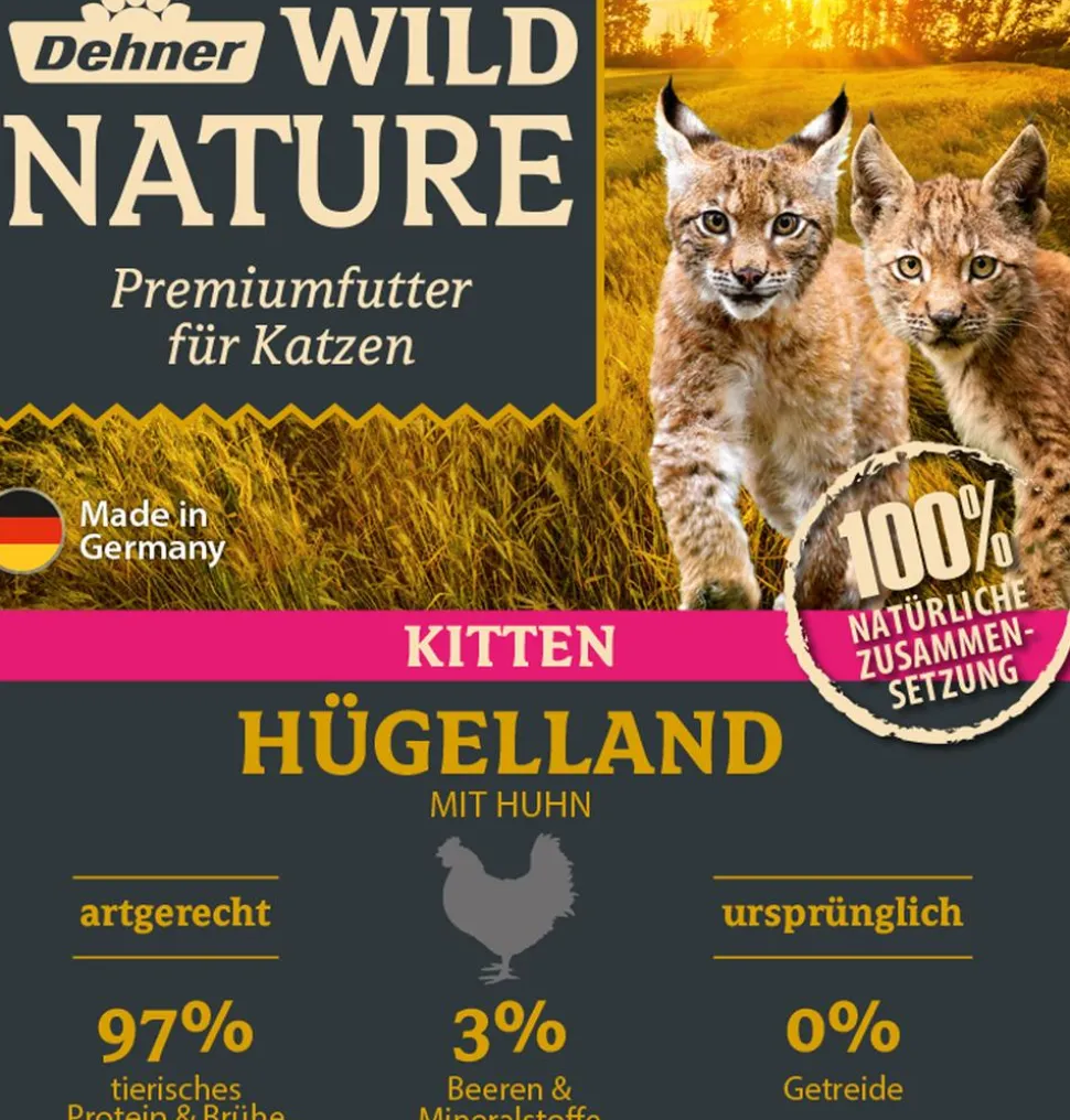 Dehner Wild Nature Nassfutter für Katzen Hügelland Kitten, Huhn, 16 x 100 g