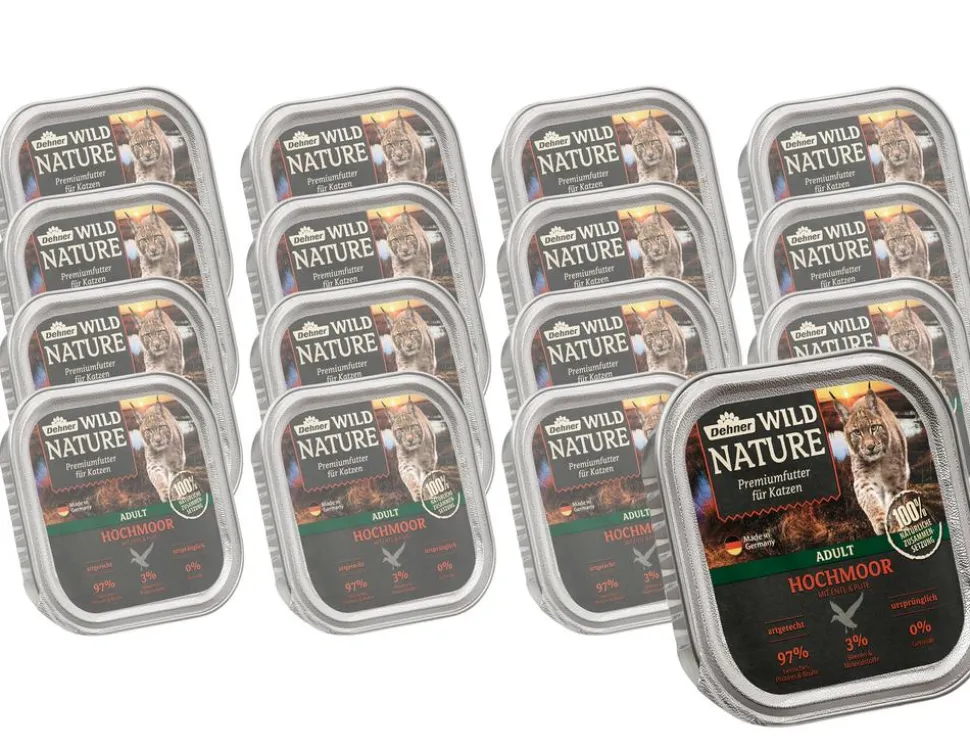 Dehner Wild Nature Nassfutter für Katzen Hochmoor Adult, Ente & Pute, 16 x 100 g