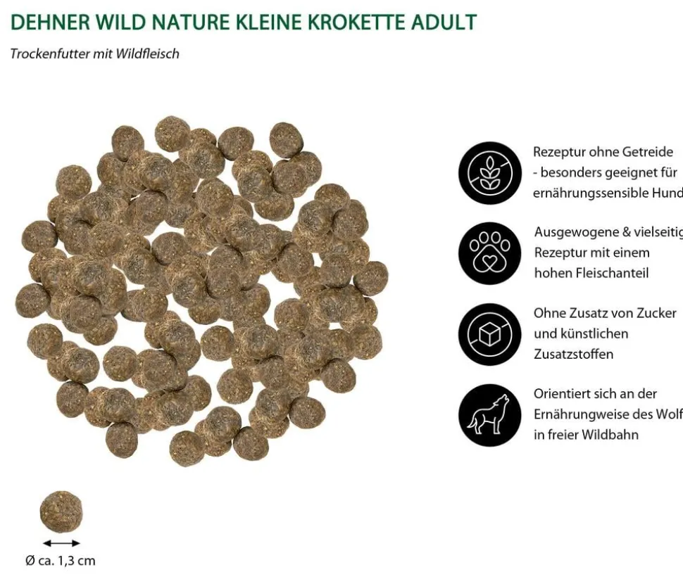 Dehner Wild Nature Trockenfutter für Hunde Auwald Kleine Krokette Adult, Wild