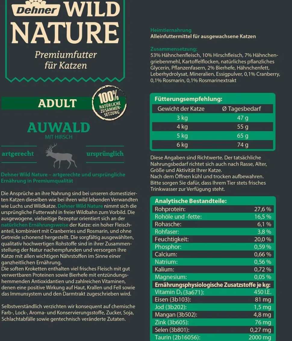 Dehner Wild Nature Trockenfutter für Katzen Auwald Adult, Hirsch
