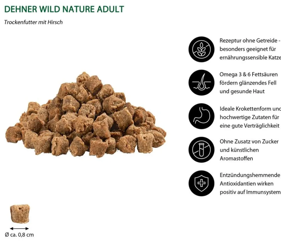 Dehner Wild Nature Trockenfutter für Katzen Auwald Adult, Hirsch
