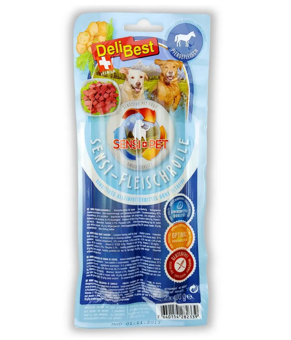 DeliBest Sensi Pet Nassfutter für Hunde Adult, Fleischrolle, 2 x 400 g