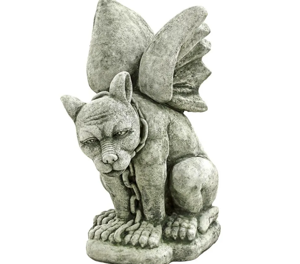 Denscho Stein-Drache sitzend mit Kette, 40 x 25 x 48 cm