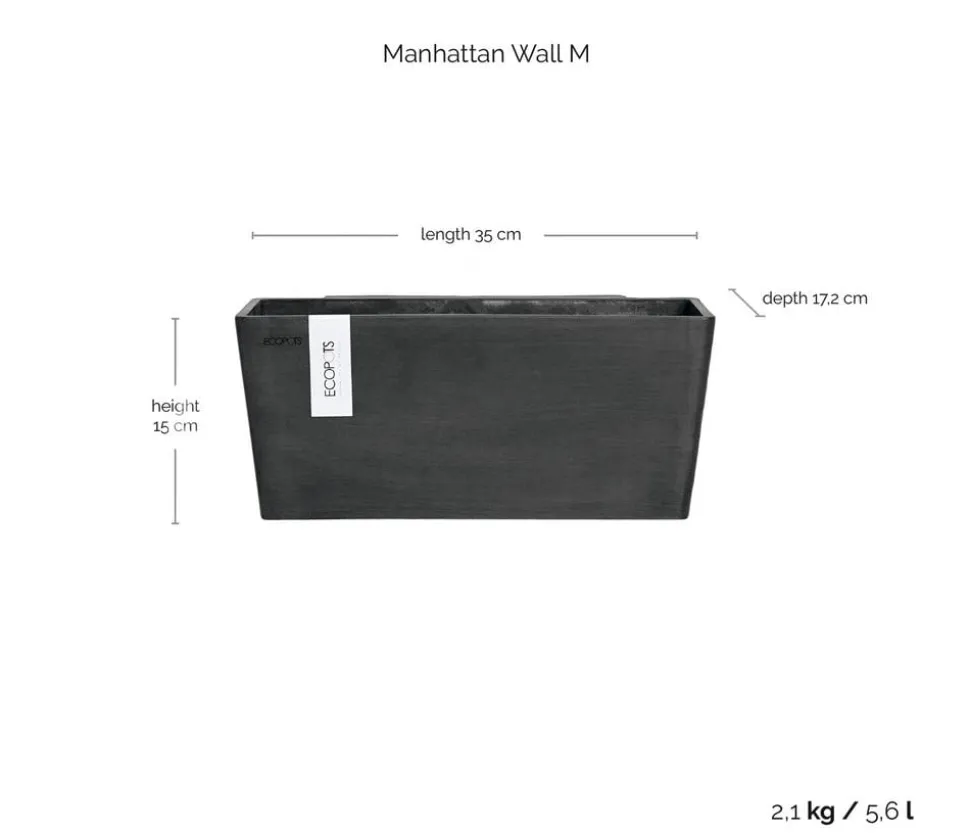 Ecopots Kunststoff-Kasten Manhattan Wall mit Wassersystem, rechteckig
