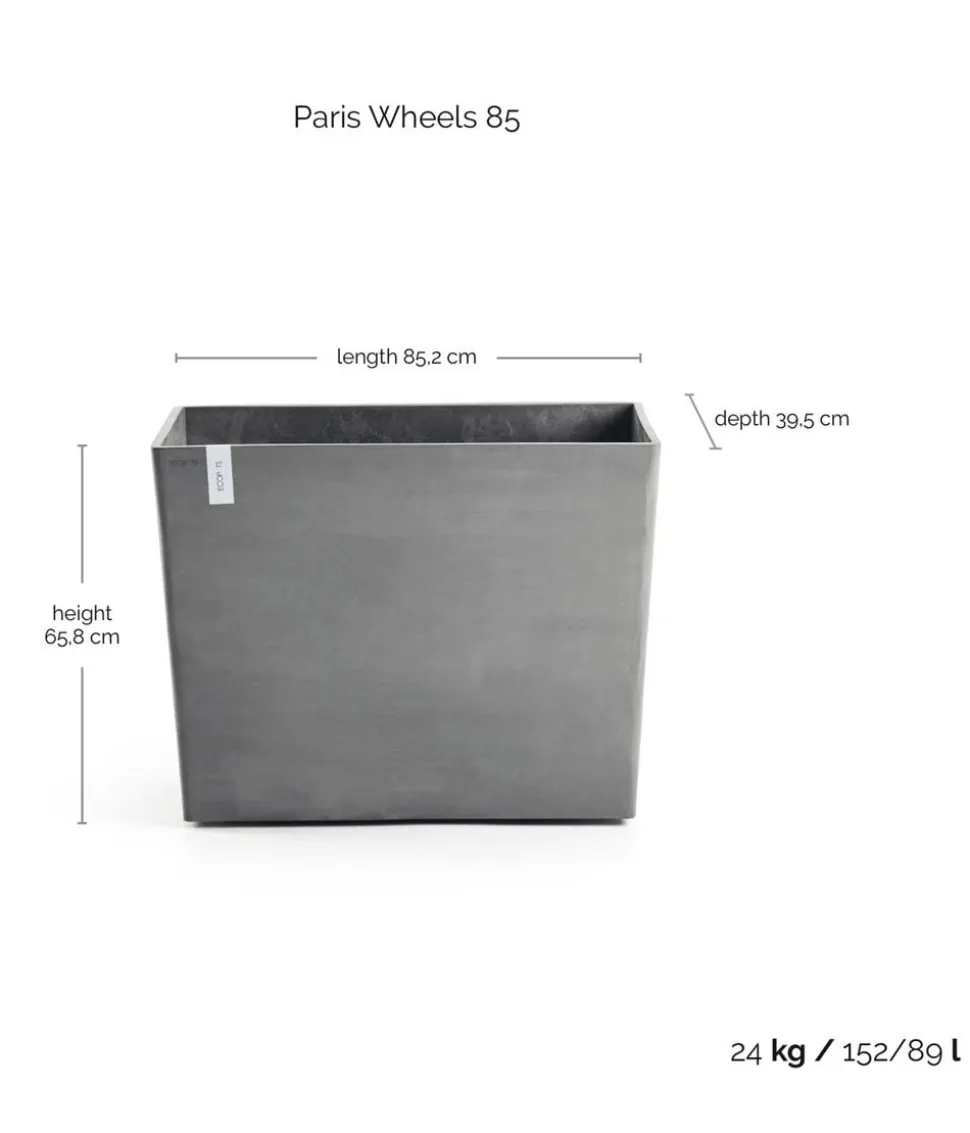 Ecopots Kunststoff-Kasten Paris mit Rollen, rechteckig