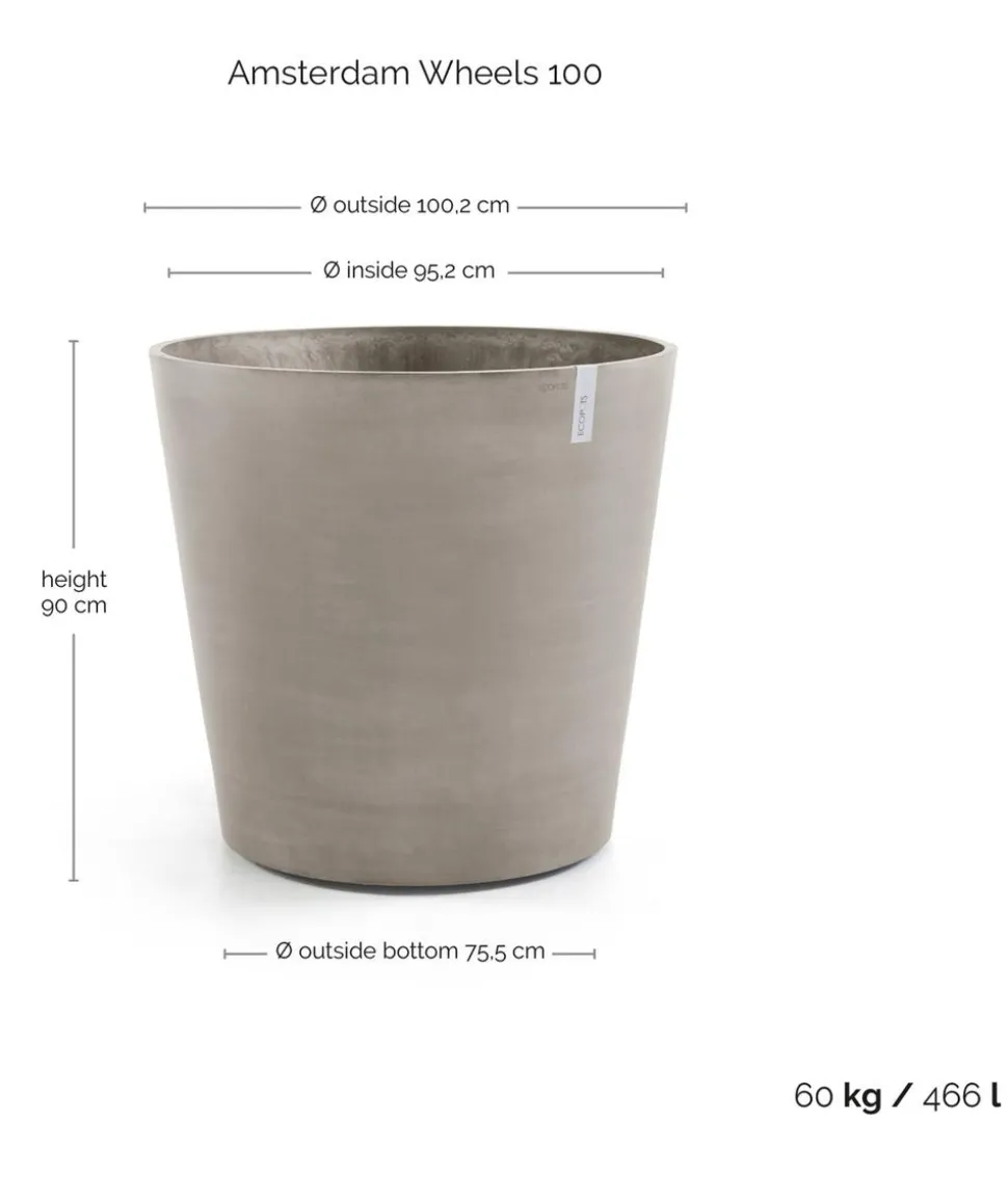 Ecopots Kunststoff-Topf Amsterdam mit Rollen, rund