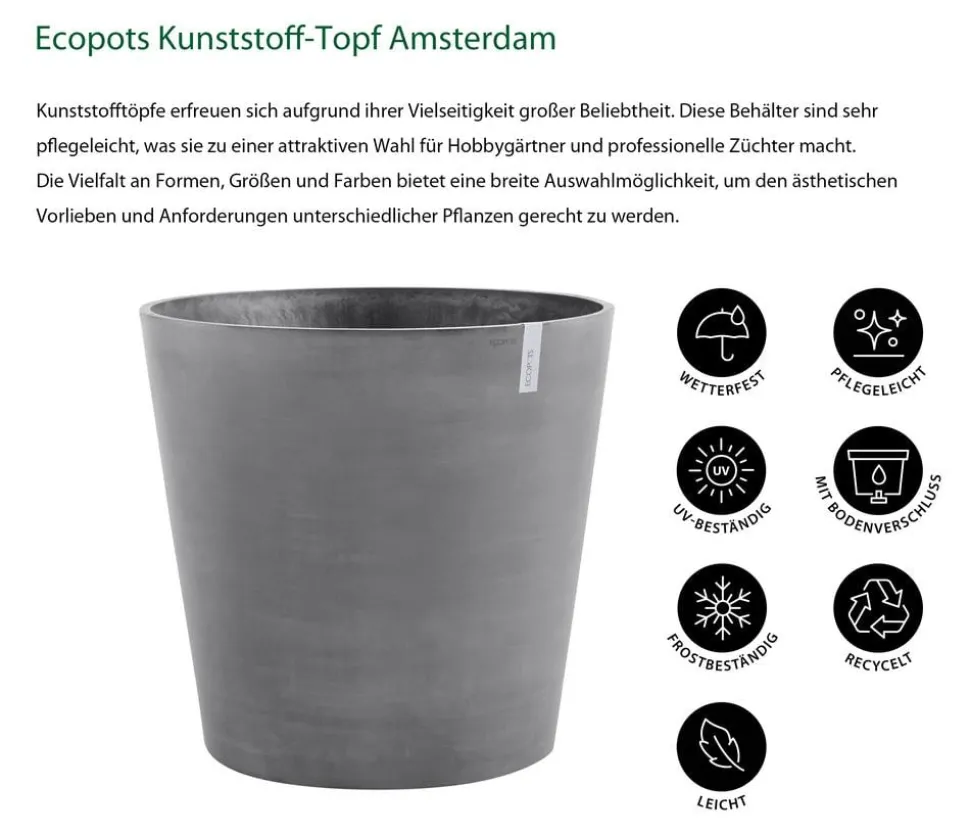 Ecopots Kunststoff-Topf Amsterdam mit Rollen, rund