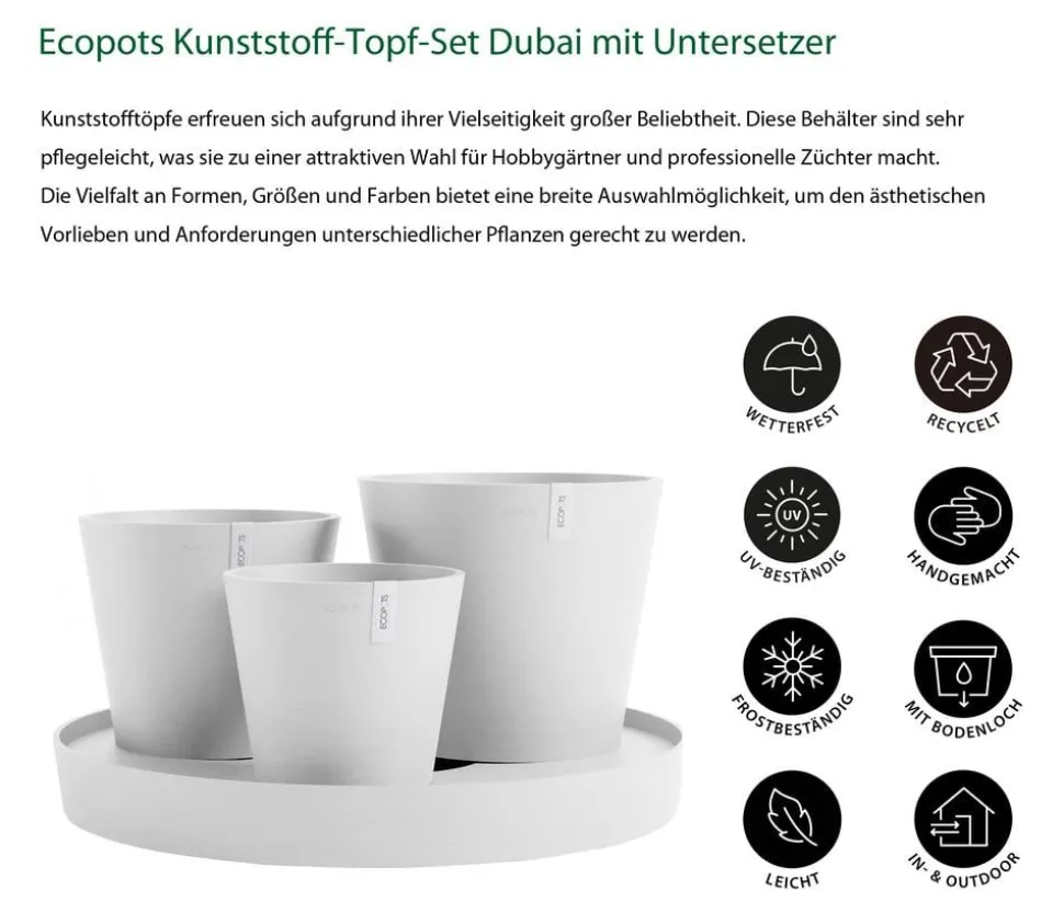 Ecopots Kunststoff-Topf-Set Dubai mit Untersetzer, 4-teilig