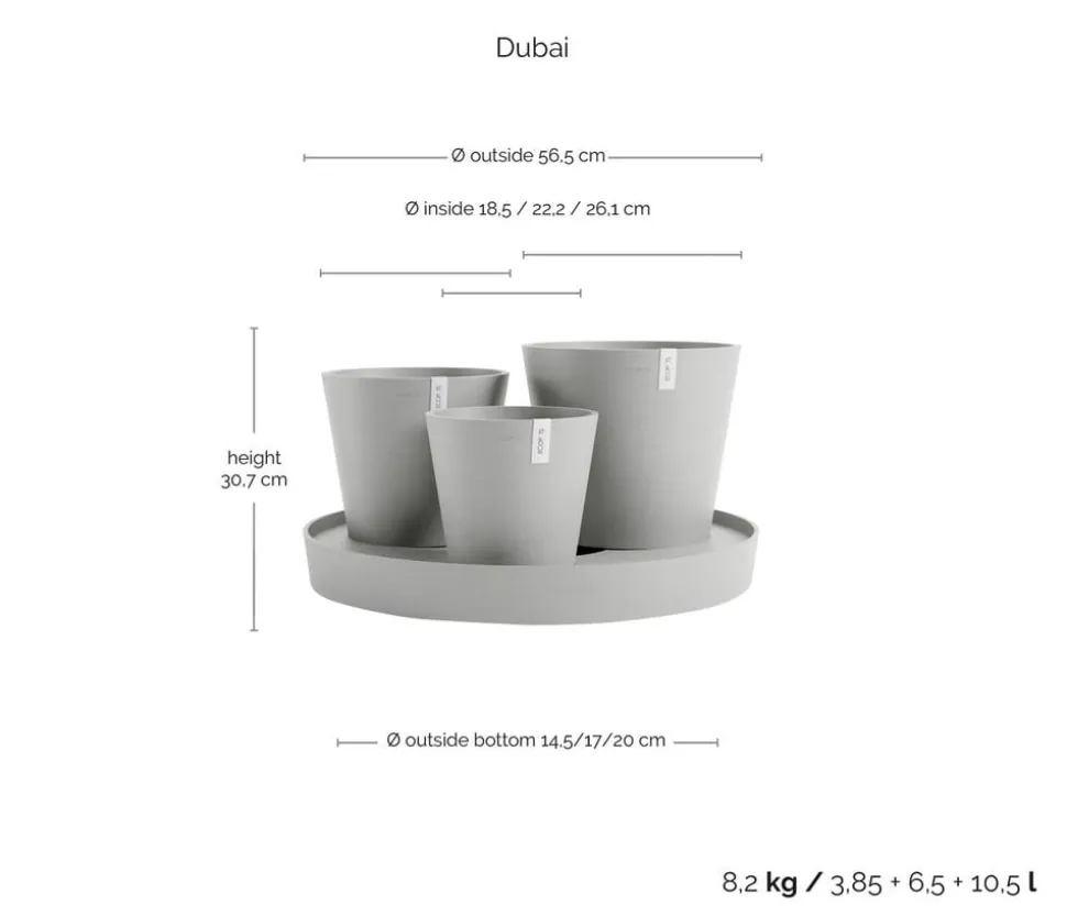 Ecopots Kunststoff-Topf-Set Dubai mit Untersetzer, 4-teilig