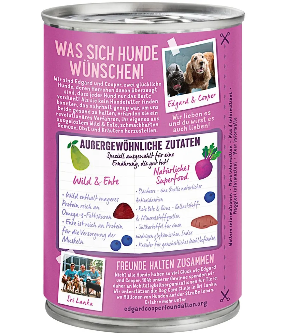 Edgard & Cooper Nassfutter für Hunde, Schmackhaftes Wild & Ente Adult, 6 x 400 g