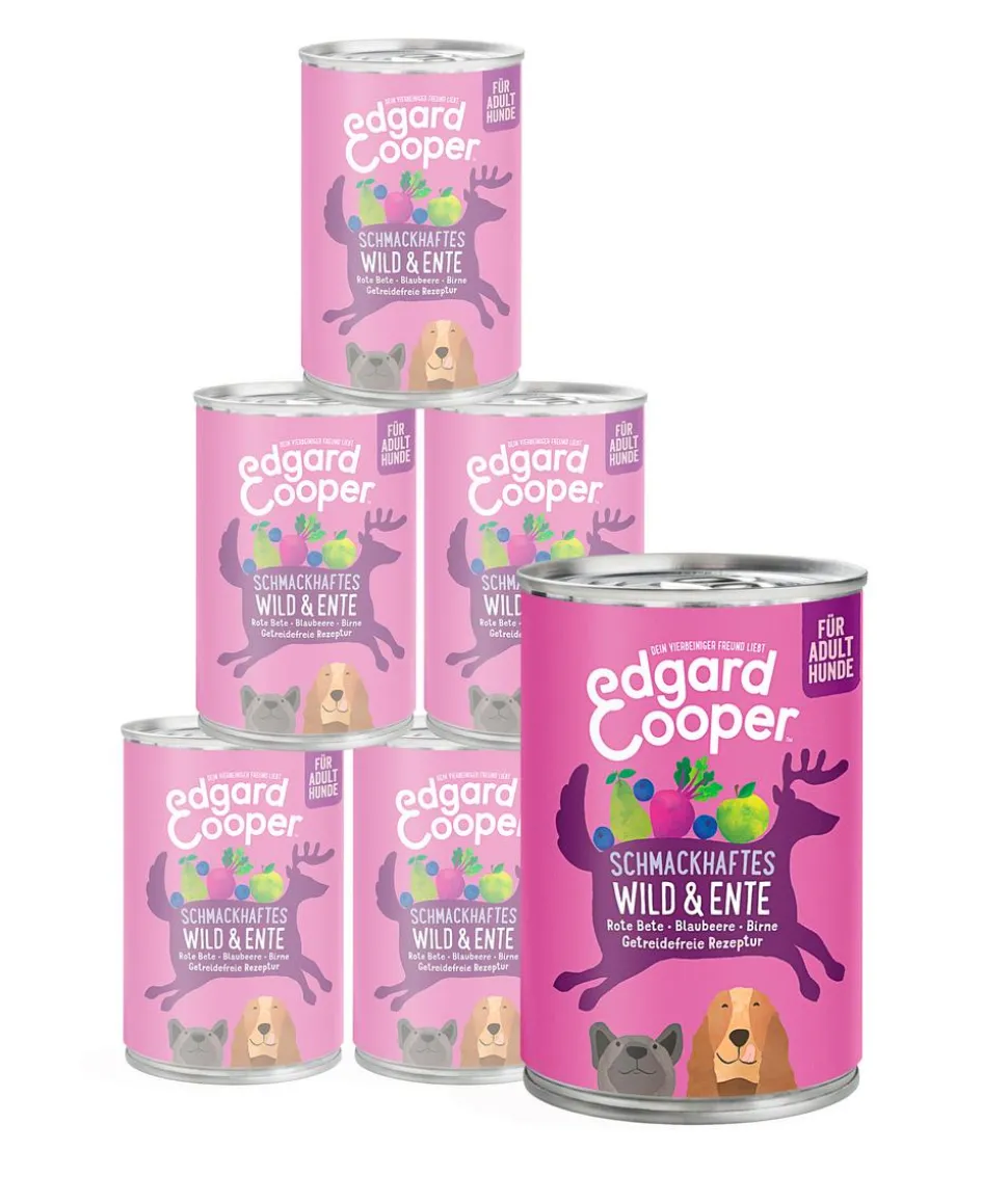 Edgard & Cooper Nassfutter für Hunde, Schmackhaftes Wild & Ente Adult, 6 x 400 g