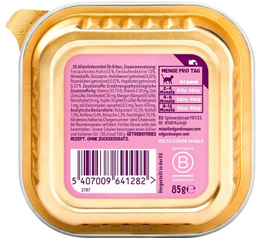 Edgard & Cooper Nassfutter für Katzen Freilaufente & Freilaufhuhn Paté, Kitten, 16 x 85 g