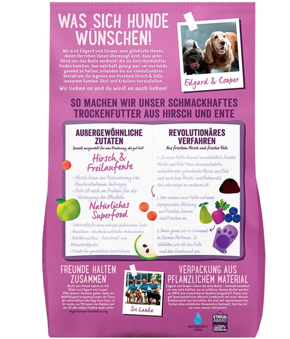 Edgard & Cooper Trockenfutter für Hunde, Schmackhafter Hirsch & Freilaufente Adult