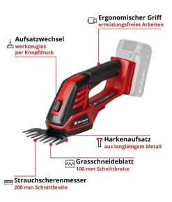 Einhell Akku-Gras- und Strauchschere GE-CG 18/100 Li- 3 in 1-Solo