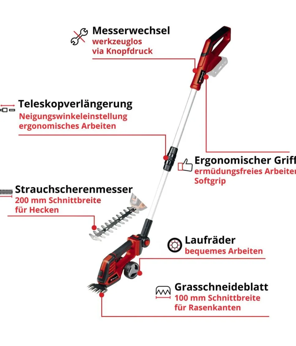 Einhell Akku-Gras- und Strauchschere GE-CG 18/100 Li T-Solo