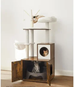 Feandrea Kratzbaum mit Katzenklo-Schrank, ca. B87,6/H151/T61,2 cm