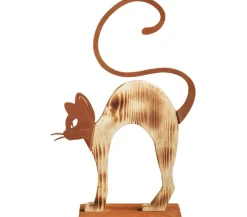 Ferrum buckelnde Holz-Katze mit Metall-Applikationen, ca. B32/H51 cm
