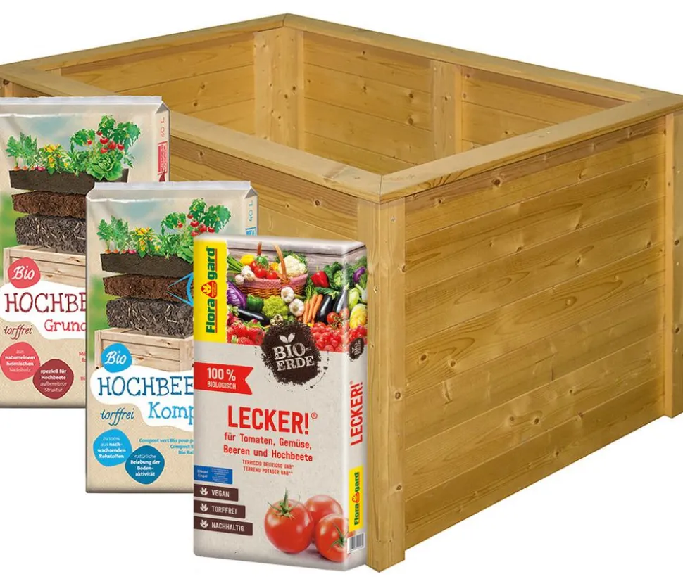 Floragard Hochbeet-Set inkl. 540 l Bio-Füllung, ca. B120/H80/T80 cm