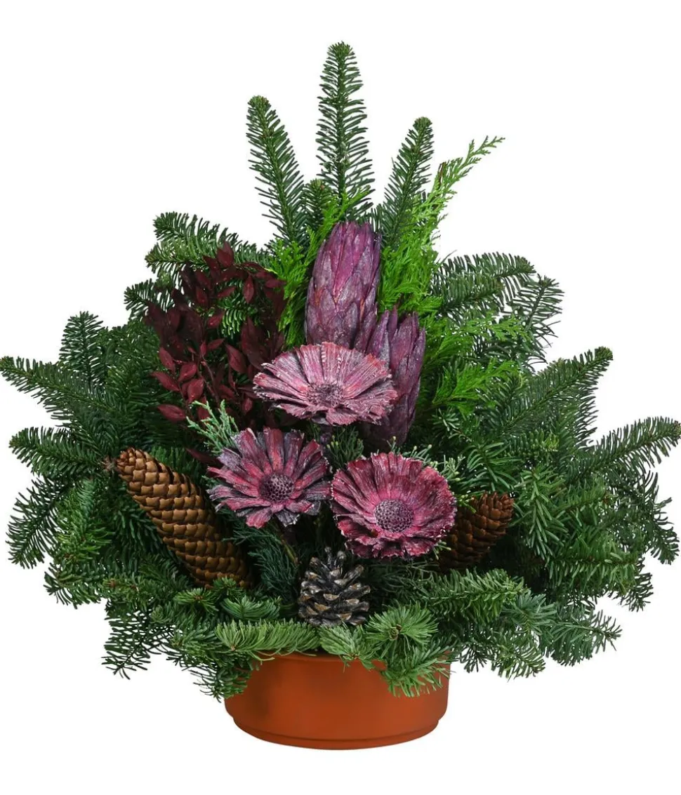 Grabgesteck in Ton-Schale, lila, ca. B45/H45/T30 cm