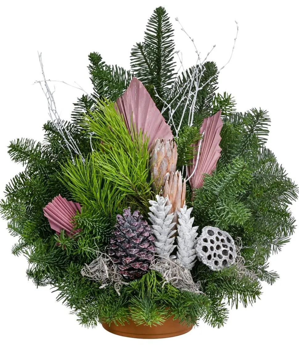 Grabgesteck in Ton-Schale, rosa, ca. B45/H45/T30 cm