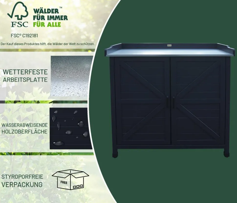 Habau Holz-Gartenschrank Roger, anthrazit, ca. B98/H95/T48 cm