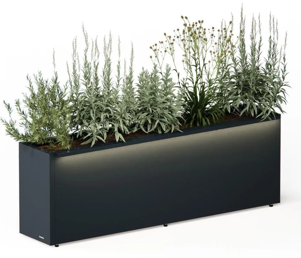 Herstera Metall-Pflanzkasten Cube LED, rechteckig, anthrazit
