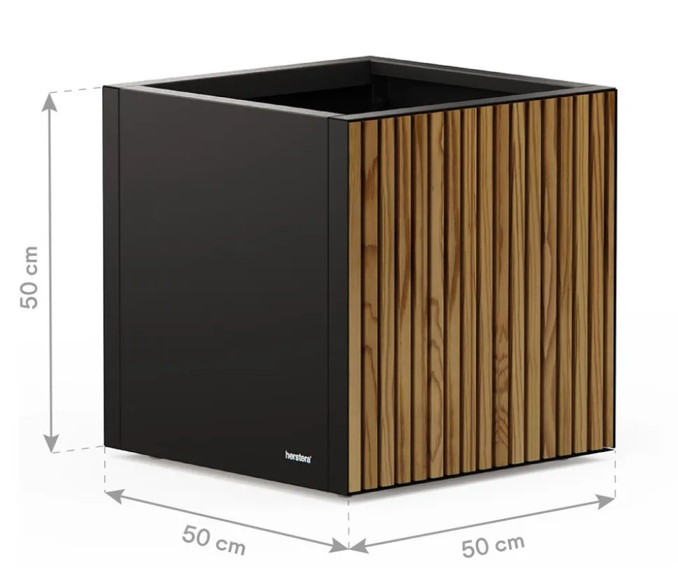 Herstera Metall-Pflanzkasten Deco Planter, quadratisch, schwarz/natur, ca. B50/H50/T50 cm