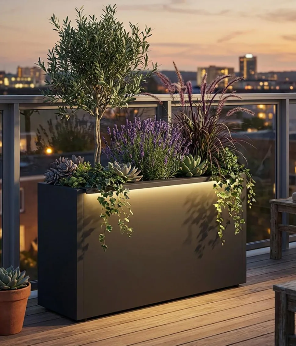 Herstera Metall-Pflanzkasten Cube LED, rechteckig, anthrazit